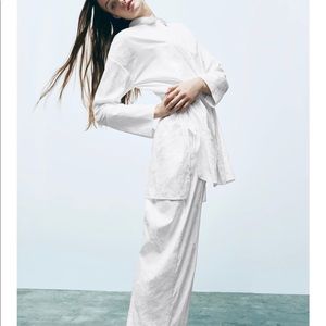 White Jacquard Button Down Shirt and Pant Set